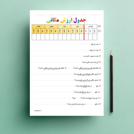 فایل پی دی اف جدول ارزش مکانی پنجم ابتدایی