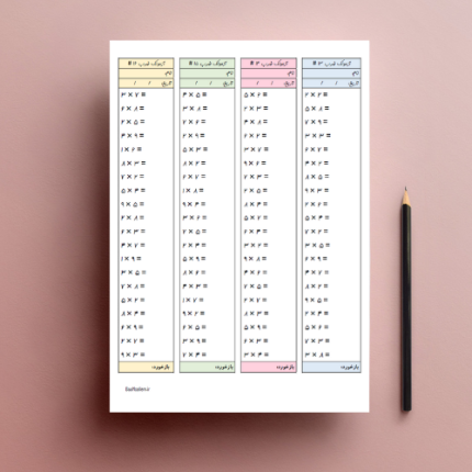 آزمونک ارزشیابی جدول ضرب ۱ تا ۹ ریاضی سوم و چهارم ابتدایی (سری چهارم)