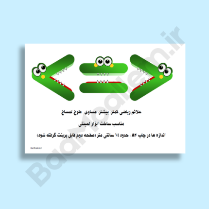 فایل علائم کمتر بیشتر مساوی <=> طرح تمساح - مناسب ساخت ابزار آموزشی لمینتی ریاضی ابتدایی